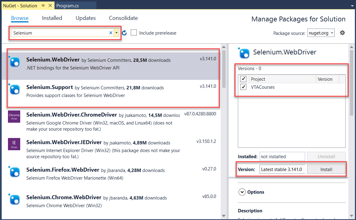 Selenium C# - VTA Courses