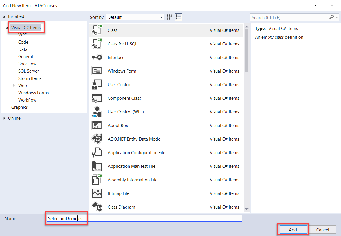 Selenium C# - VTA Courses