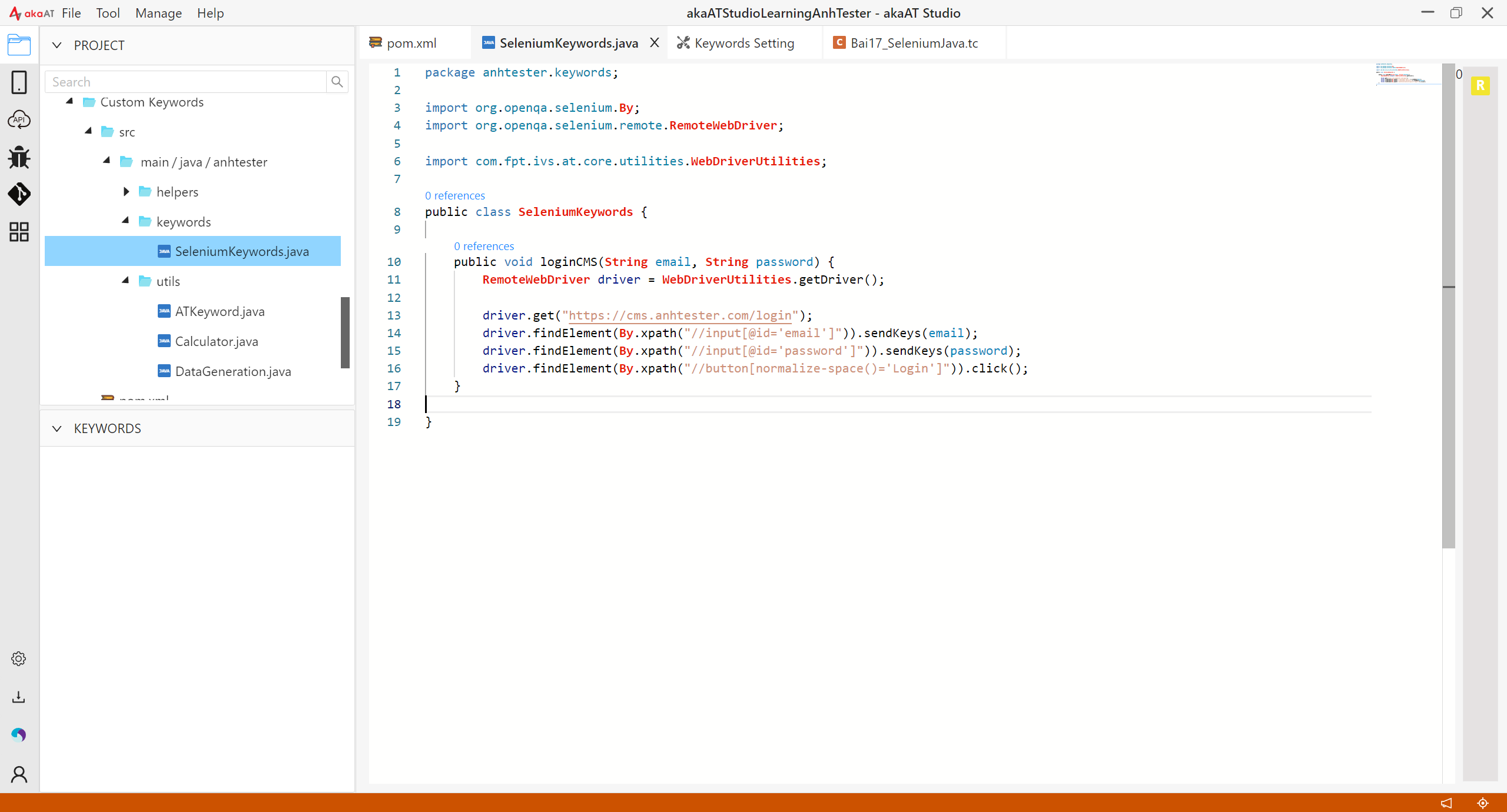 [akaAT Studio] Bài 17: Viết Custom Keywords với Selenium Java trong akaAT Studio | Anh Tester