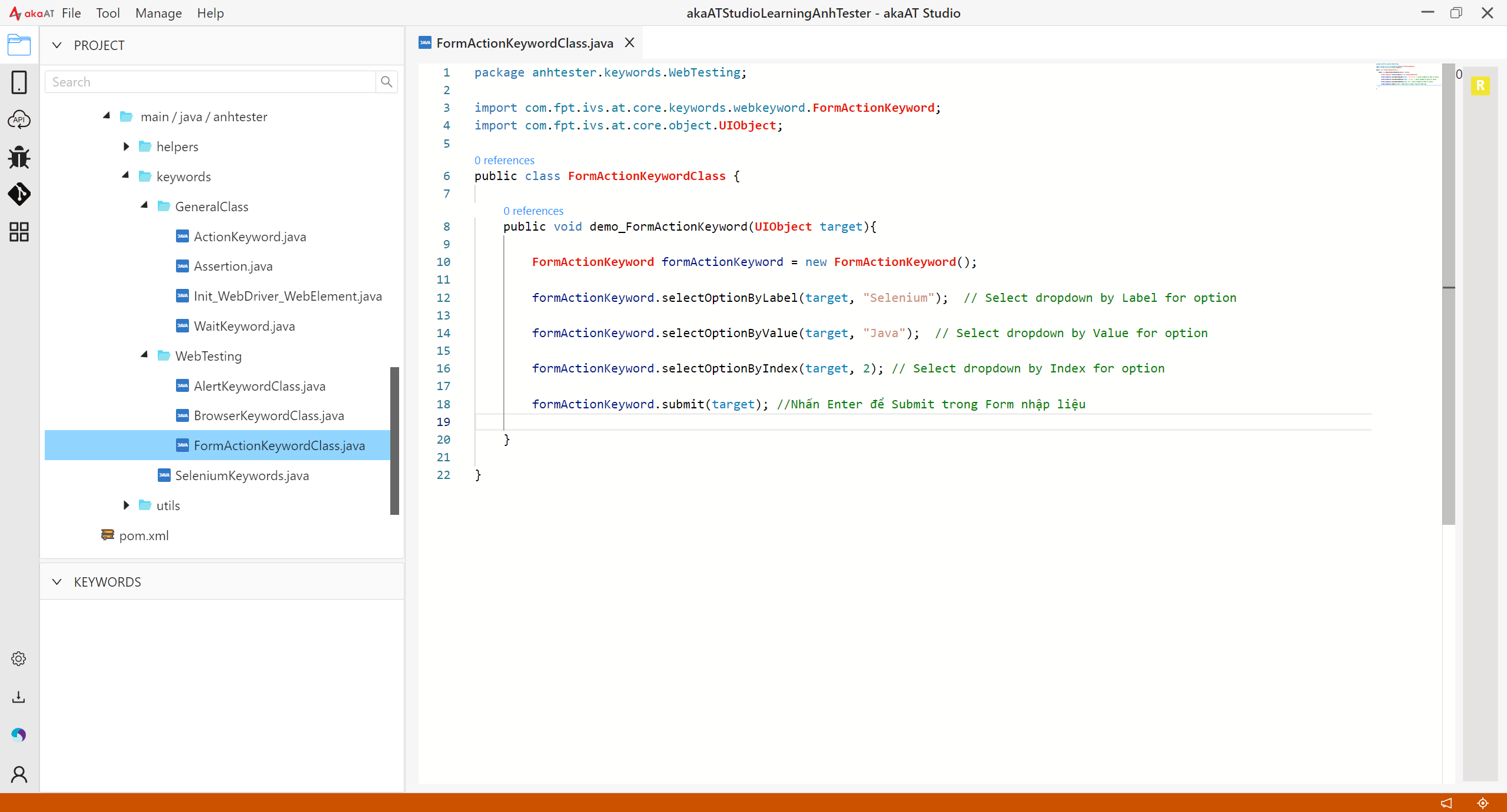 [akaAT Studio] Bài 18: Sử dụng lại Keywords của akaAT vào Custom Keywords | Anh Tester