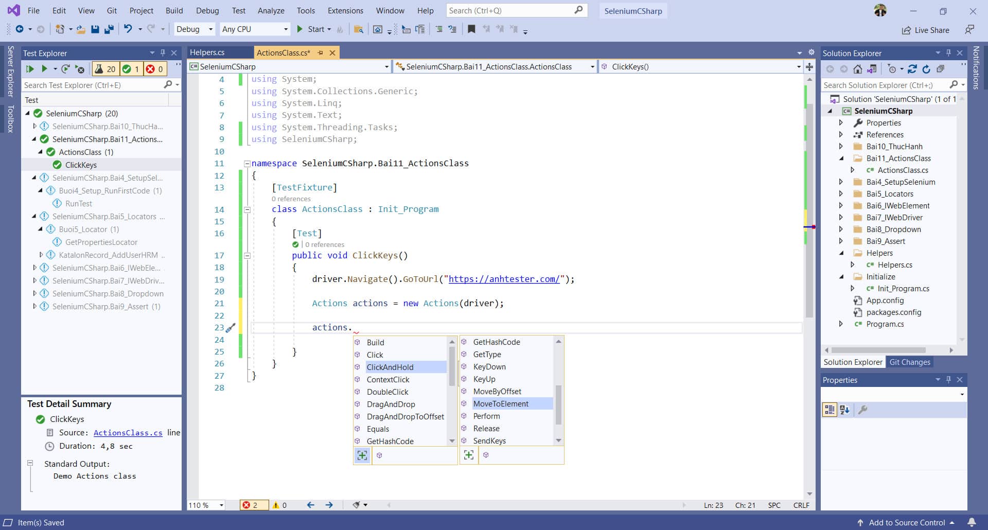 [Selenium C#] Bài 11: Xử lý hành động với Actions class | Anh Tester