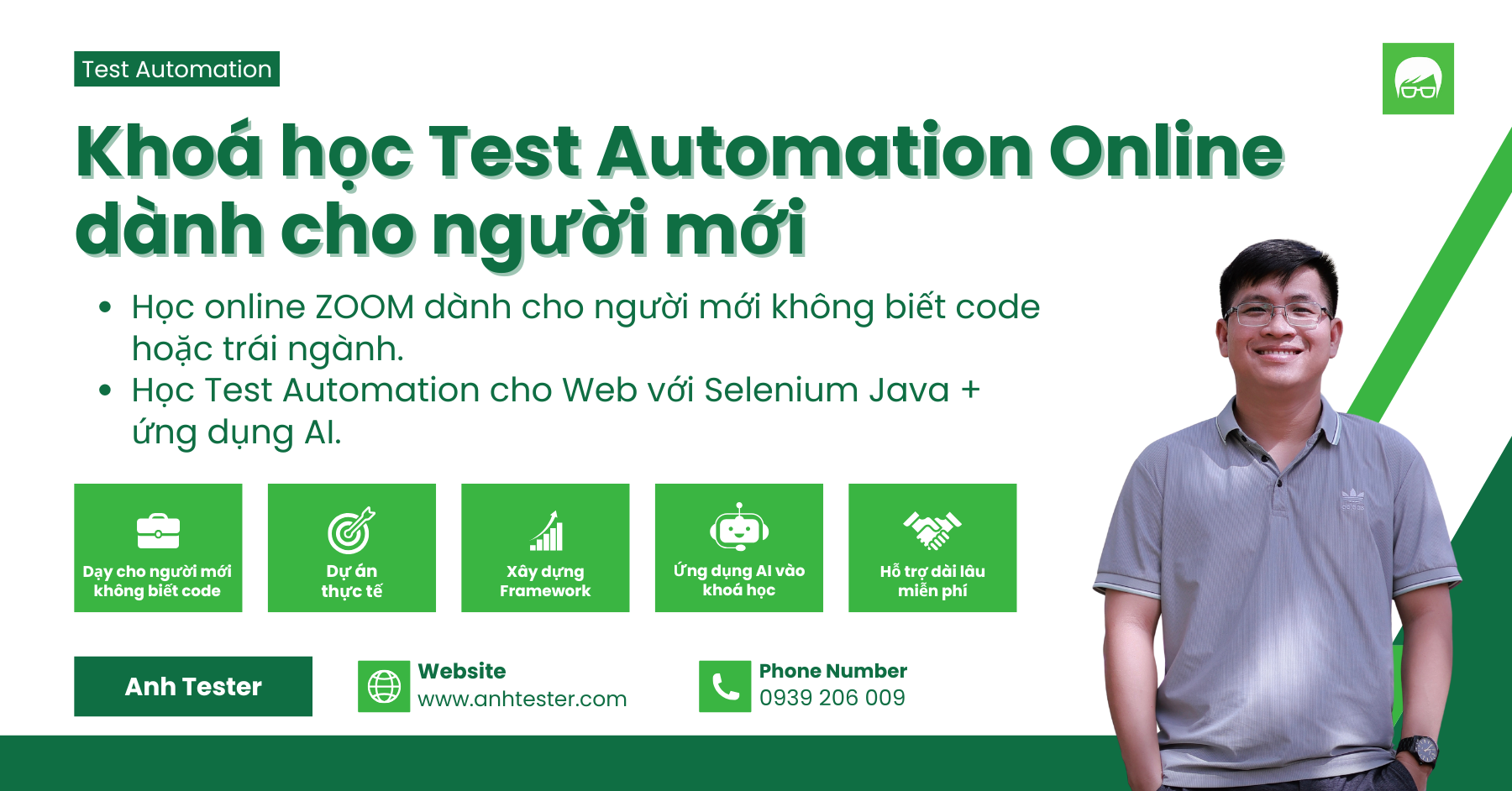 Khai giảng Khoá học Test Automation Online dành cho người mới + ứng dụng AI