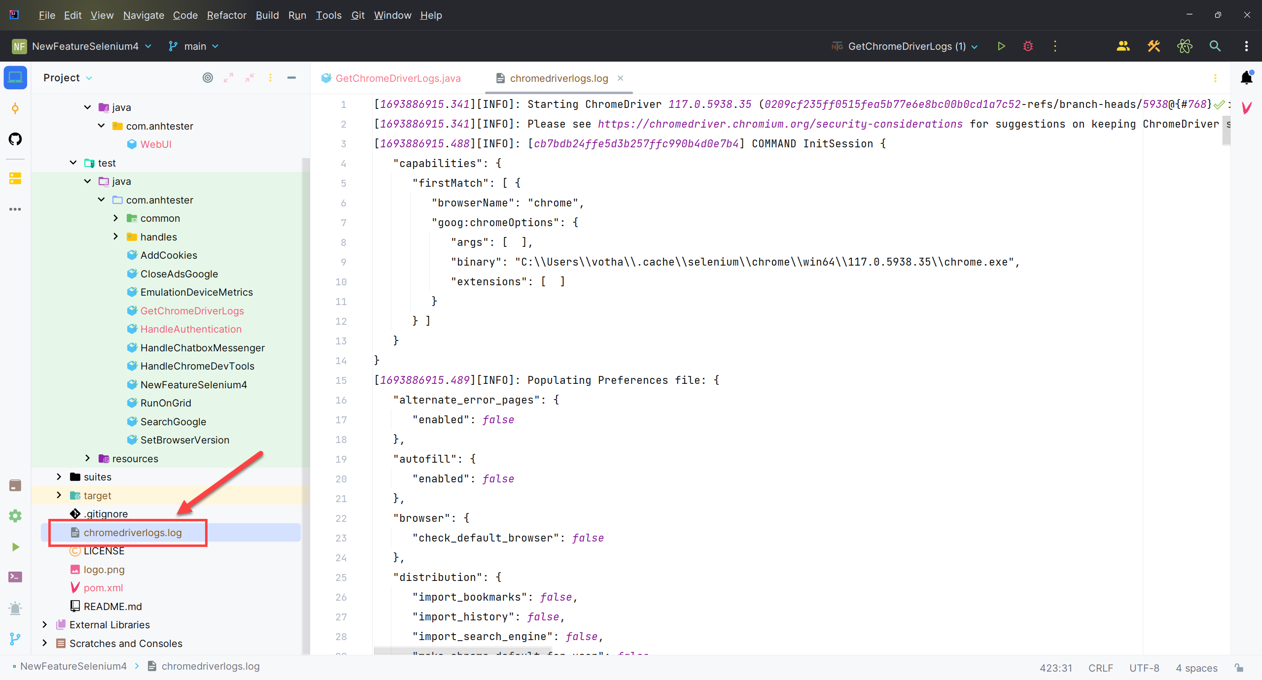 Extract logs to file from driver in Selenium session | Anh Tester