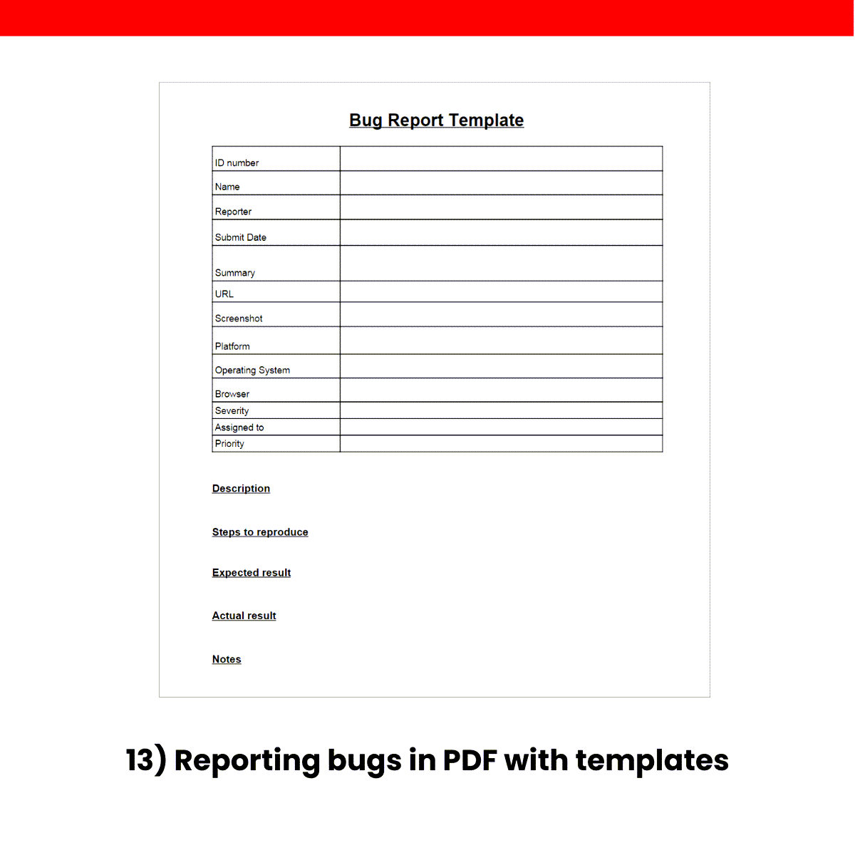 13) Reporting bugs in PDF with templates